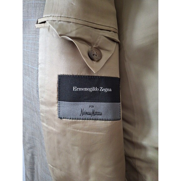Ermenegildo Zegna Sport Coat Mens 44L Beige Brown Check Plaid Wool Jacket - Picture 11 of 14